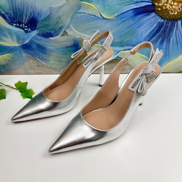 Steve Madden Stefani Metallic Slingback Pump in Silver Size 8 - Picture 5 of 16